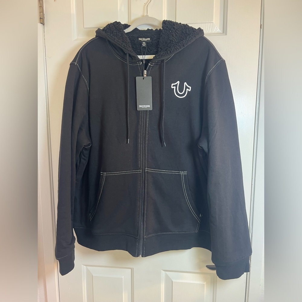 True Religion JET BLACK TRUE SHERPA zip Hoodie Size 2XL‎